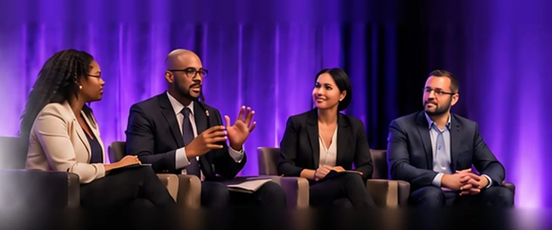 Four imaging professionals in conversation on stage