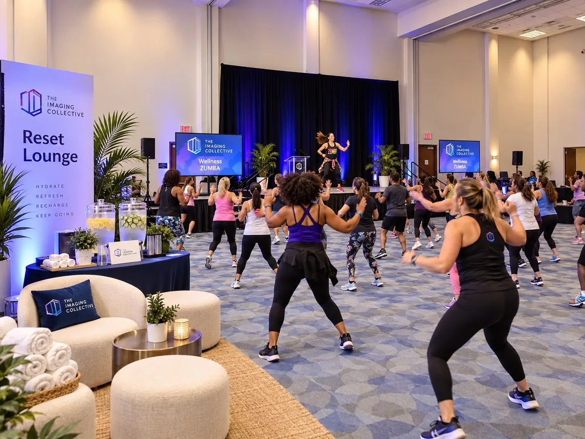 Attendees at a Wellness Zumba session beside the Reset Lounge