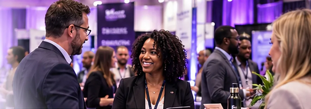Professionals meeting and talking with partners at an Imaging Collective expo
